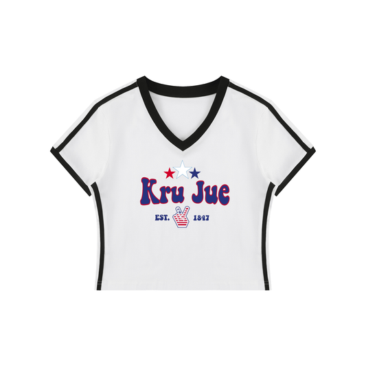Kru Jue Women's V-Neck Crop Tee