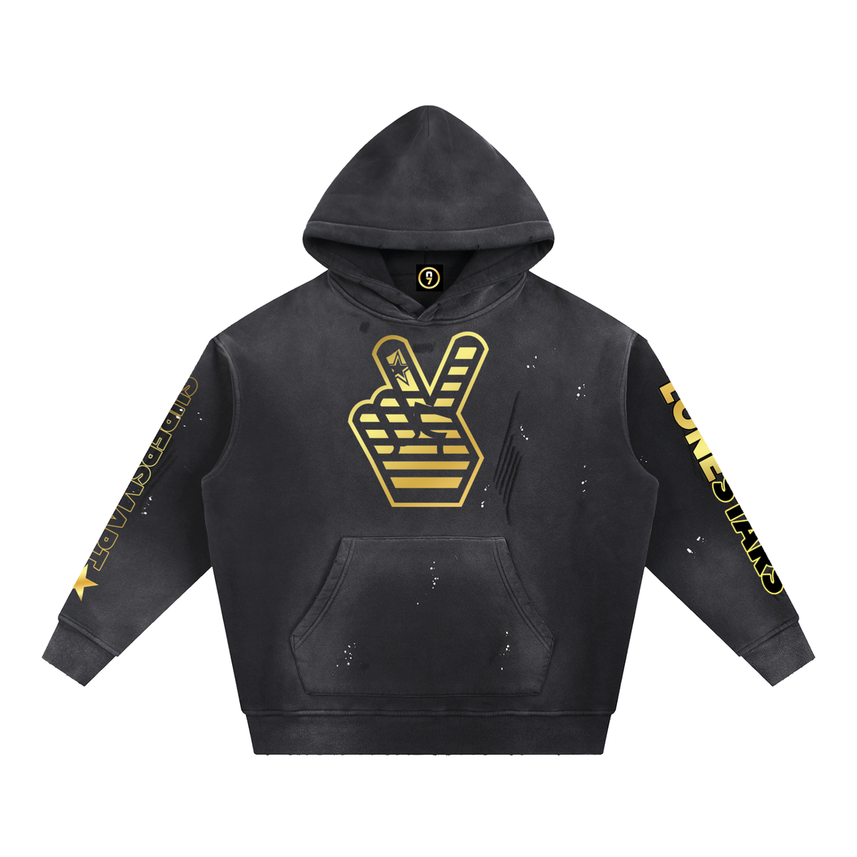 Lonestars Vintage Washed Hoodie — Black & Gold