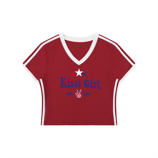 Kissi Girl Women's V-Neck Crop Tee