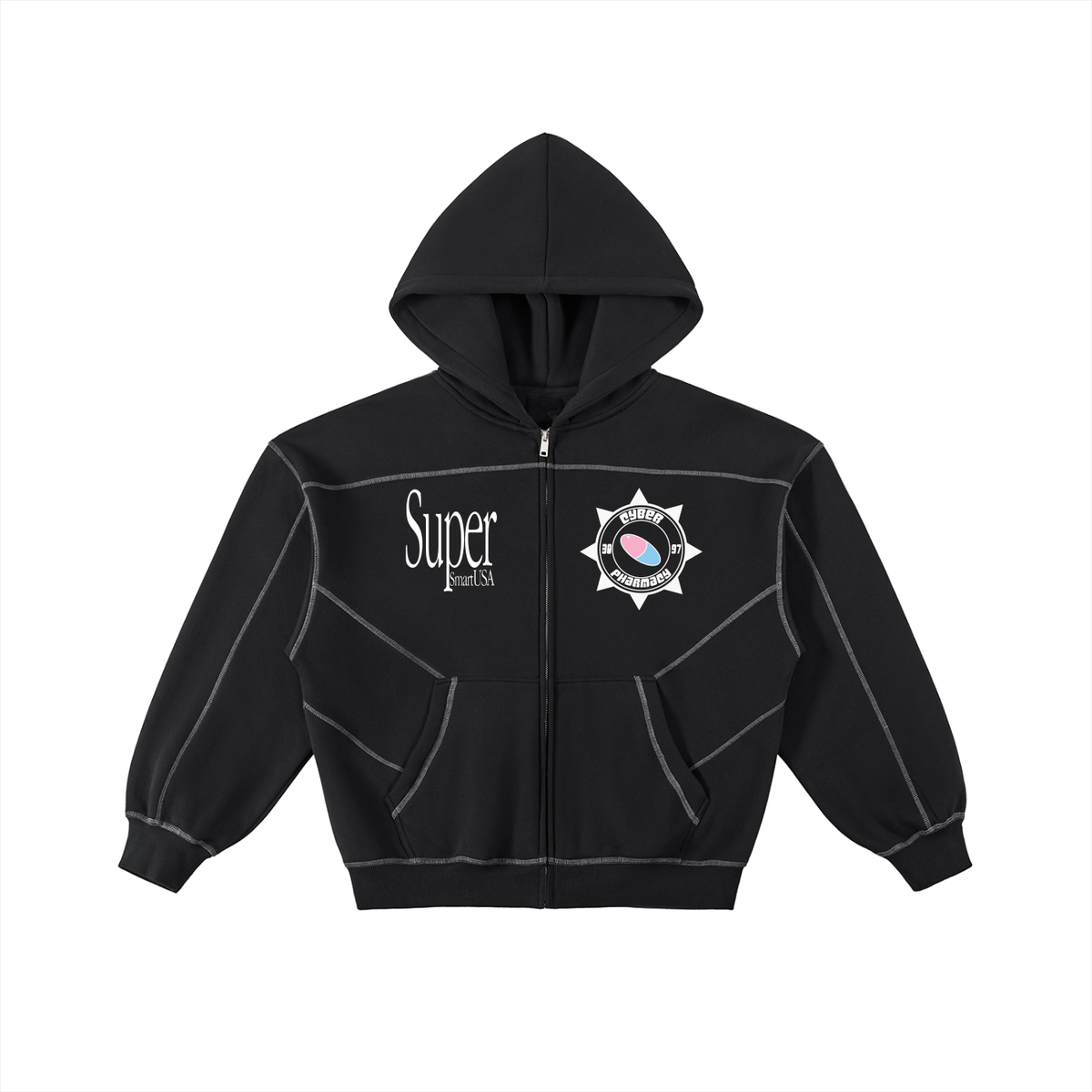 Contrast Stitch Nineseven Zip Hoodie