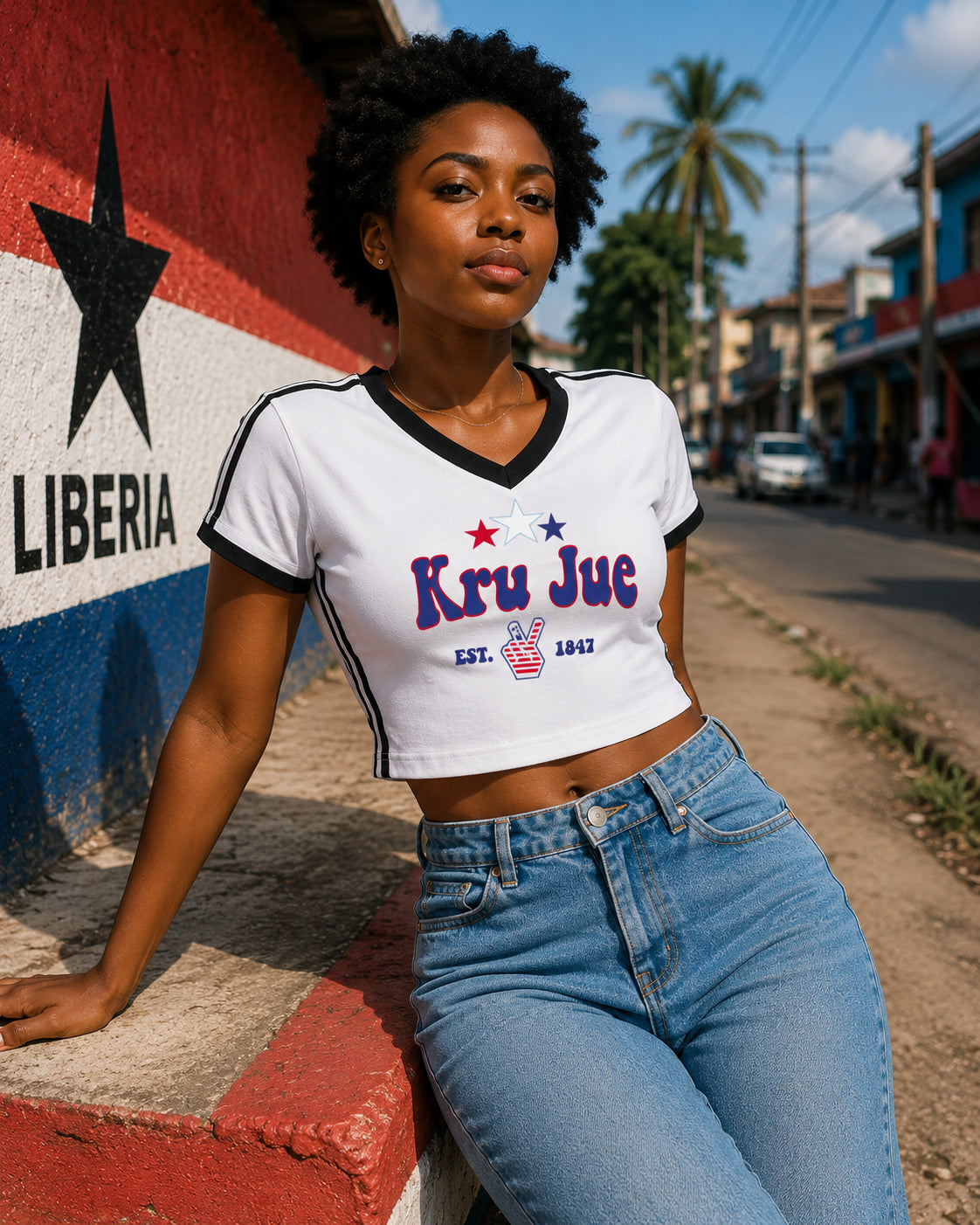 Kru Jue Women's V-Neck Crop Tee
