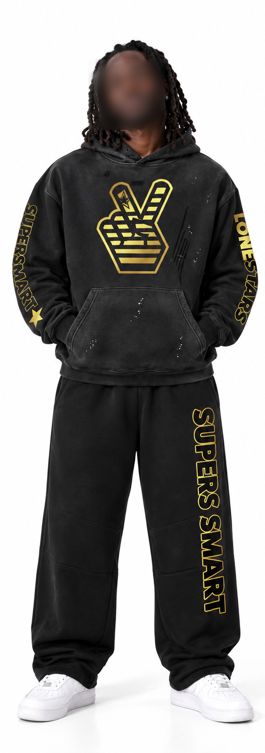 Lonestars Vintage Washed Hoodie — Black & Gold