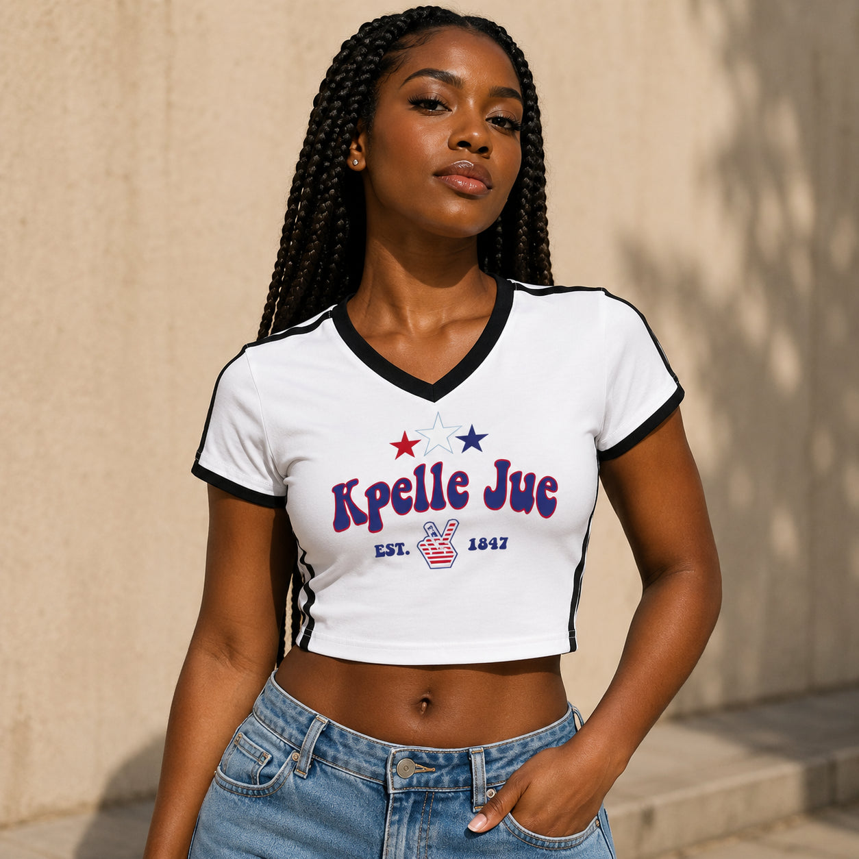 Kpelle Jue Women's V-Neck Crop Tee