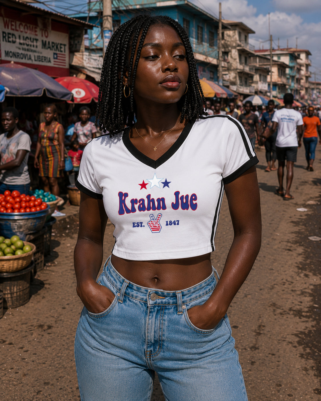 Krahn Jue Women's V-Neck Crop Tee