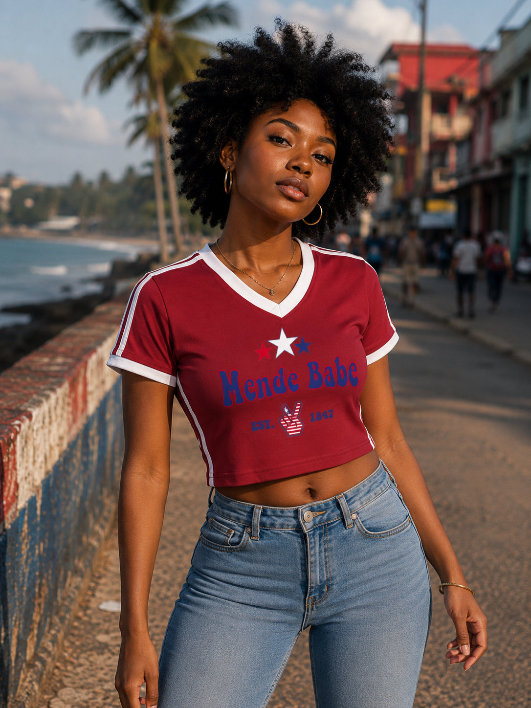 Mende Babe Women's V-Neck Crop Tee