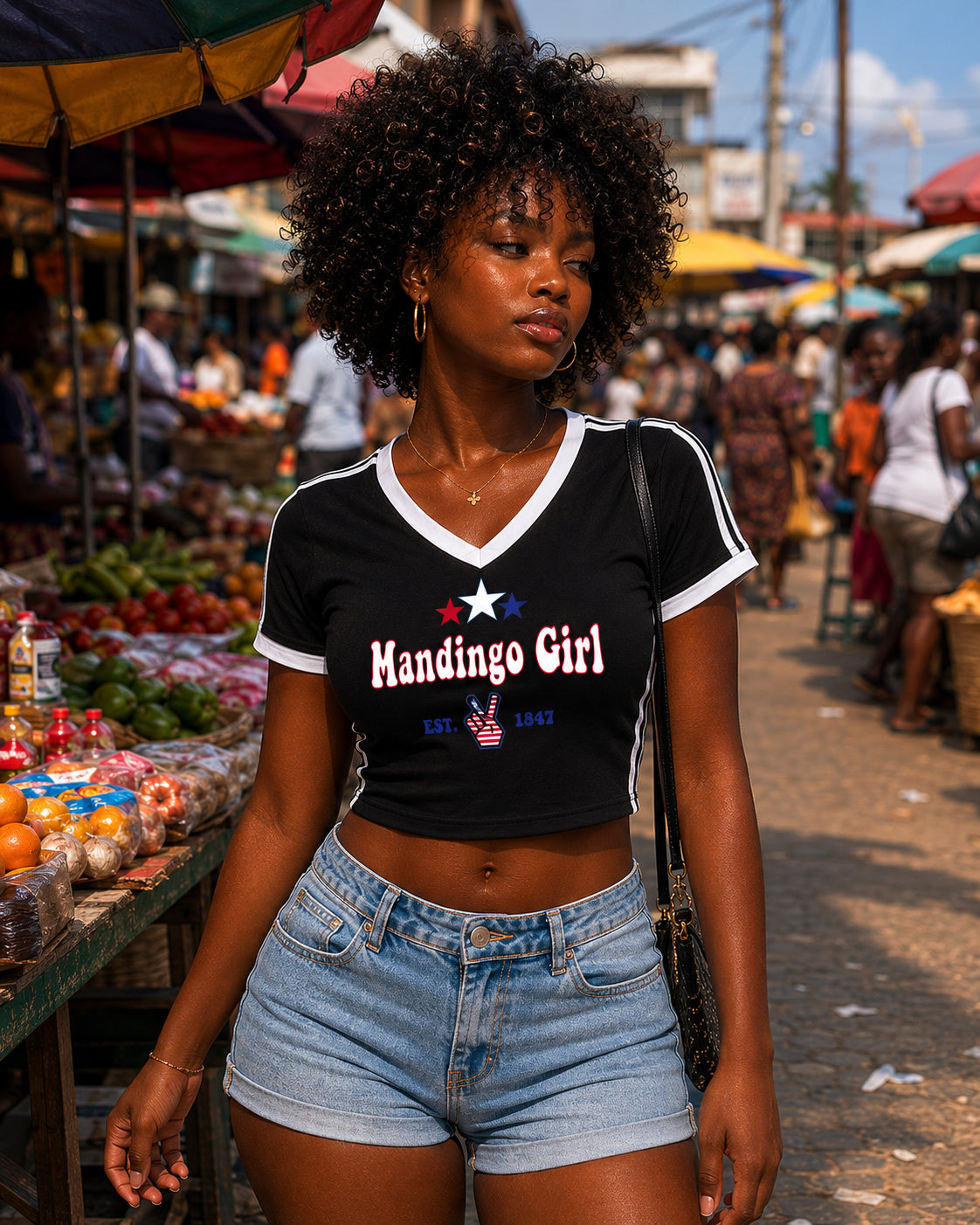 Mandingo Girl Women's V-Neck Crop Tee