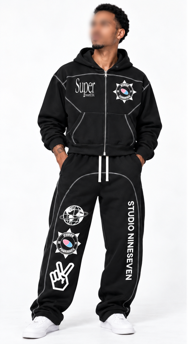 Contrast Stitch Nineseven Zip Hoodie