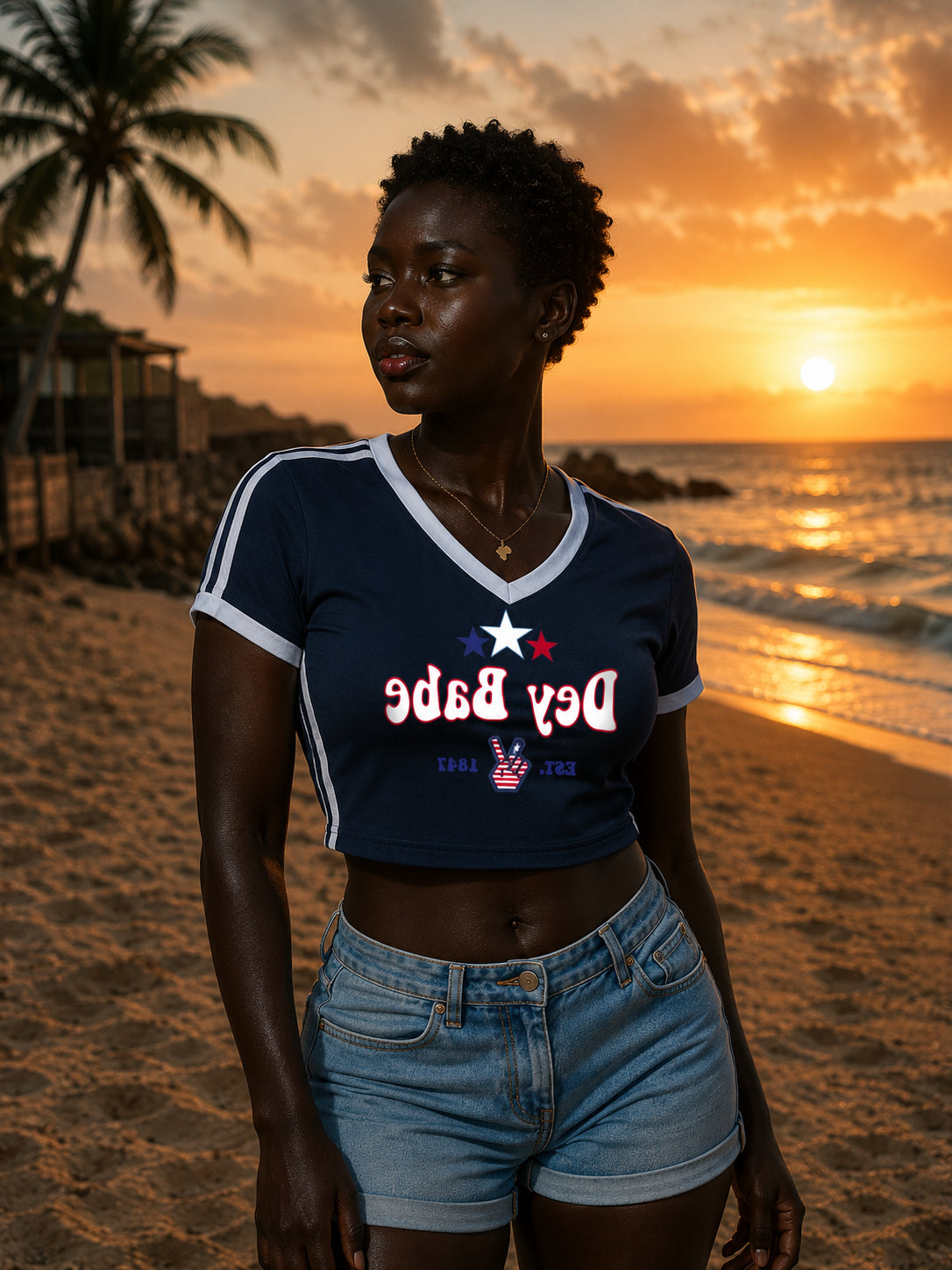 Dey Babe Women's V-Neck Crop Tee