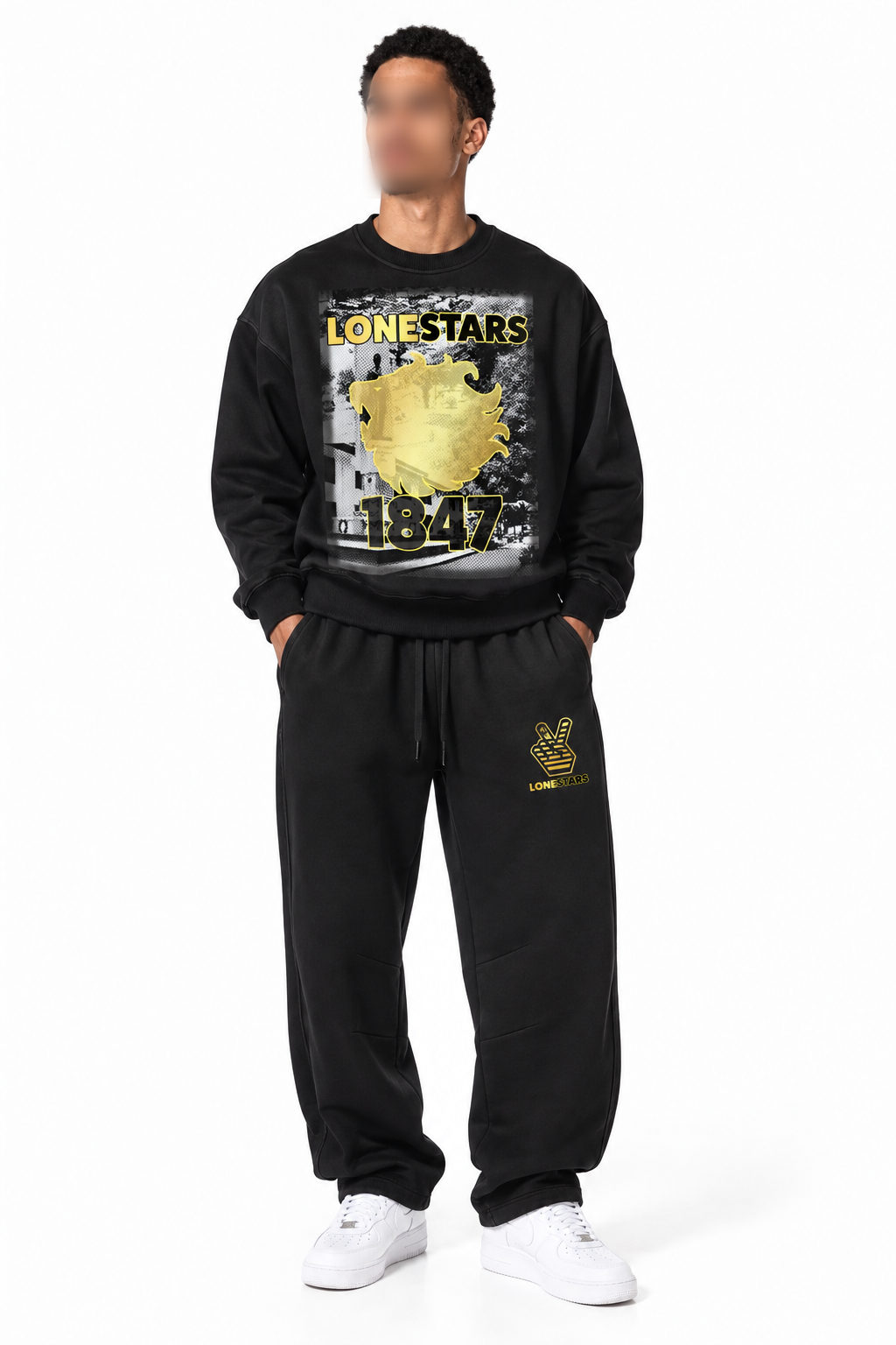 Lonestars 1847 Fleece Crewneck — Black & Gold