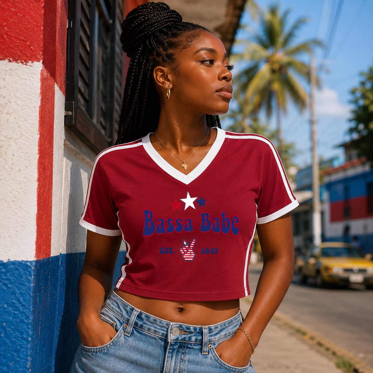 Bassa Babe Women's V-Neck Crop Tee