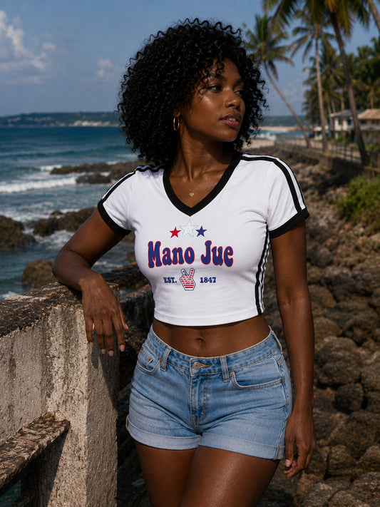 Mano Jue Women's V-Neck Crop Tee