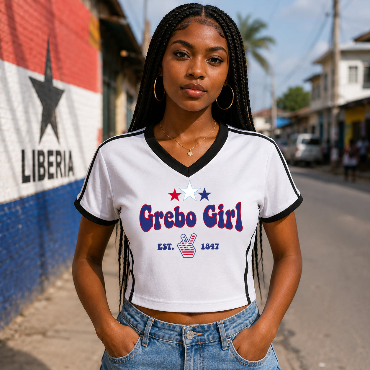 Grebo Girl Women's V-Neck Crop Tee